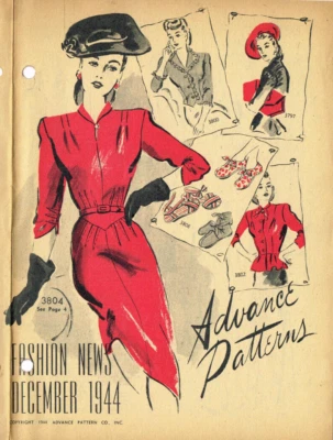 Folleto de patrón de costura vintage de noticias de moda avanzada de la década de 1940 8 páginas diciembre de 1944 ORIG Foto 1 de 4