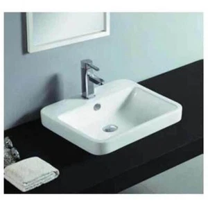 ECT Global Semi Half Insert Basin Ceramic Vanity Bathroom Sink WHITE WB 5144 - Picture 1 of 2