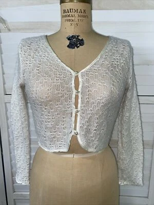 Abrigo de cama Victoria's Secret años 90 blanco roto bata corta acrílico encaje tejido talla mediana Foto 1 de 4