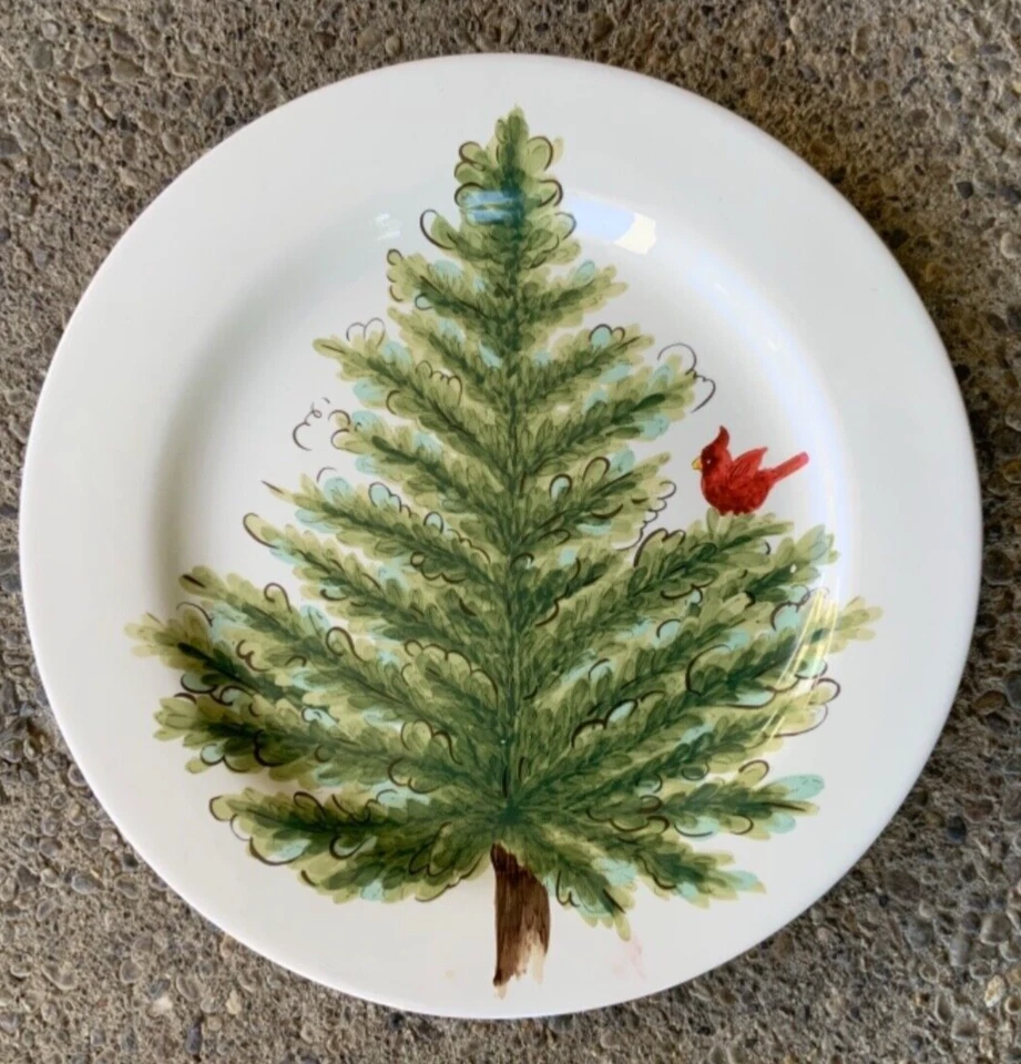 Maxcera Christmas Cardinal Tree Red Bird Hand Painted Charger Plate 14” - Image 1 of 2