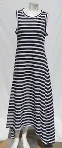 $128 J CREW US M L Navy Breton Striped Cotton A line High Low Maxi Dress ICON - Picture 1 of 6