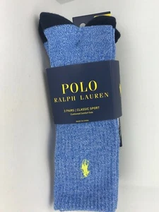 Calze uomo POLO Ralph Lauren, calze crew blu bianche, 3 paia, prezzo al pubblico consigliato $36 🎾 🎒 - Foto 1 di 12