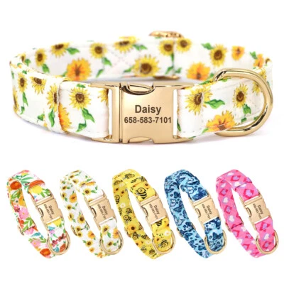 Cute Floral Personalised Dog Collar Engraved Custom Name Number for Pet Puppy - image 1 of 4