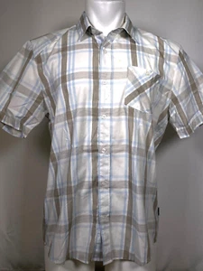 Volcom Classic Fit Western Plaid Print Beige Blue Cowboy Shirt Men's LARGE - Picture 1 of 11