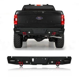 Vijay For 2021-2023 Ford F150 Black Texture Rear Bumper W/D-Rings & LED Lights - Picture 1 of 7