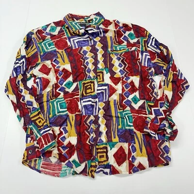 Винтажная женская рубашка 80-х Giorgio Sant Angelo на пуговицах с длинным рукавом размер M геометрический - Изображение 1 из 4
