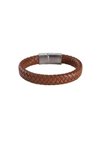 Armband Edelstahl Lederfaser Herren geflochten Männer Braun 20cm - Bild 1 von 1