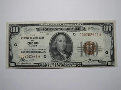 $100 1929 Chicago Illinois IL National Currency Note Federal Reserve Bank XF!! - Image 1 of 3