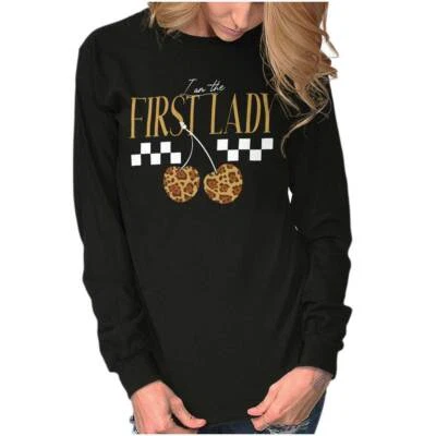 Camiseta para mujer I'm The First Lady estampado de guepardo cerezas manga larga Foto 1 de 4