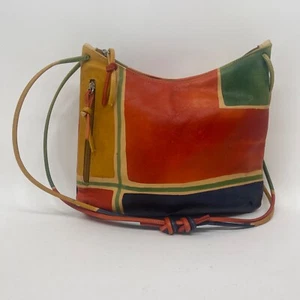 ASTORE Leather Handbag Orange Green Yellow Yellow geometric 33 x 27 x 9 cm Read - Picture 1 of 7