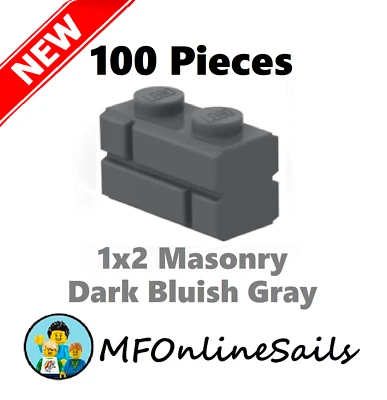 **NEW** 100x Genuine LEGO 1x2 Masonry Bricks - Dark Bluish Gray - Piece  98283 - Image 1 of 4