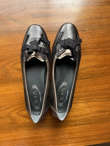 TOD’S TODS scarpe piatte in pelle nera £269 EU 38 UK 5 SENZA SCATOLA