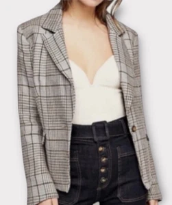Free People Women’s Blazer Jacket XS 100% Linen Chess Plaid Academia NWOT - Picture 1 of 6