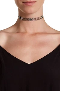 Nordstrom Melrose und Markt aufklappbare Scheibe dünner Samt Halsband Halskette Neu mit Etikett 50 SILBER - Bild 1 von 1
