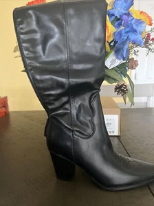Women Cowboy Knee High Boots Chunky Block Heel Square Toe Tall Size 9.5 - Picture 1 of 2