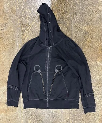Vintage Rare! Tripp NYC Black Moto Biker Punk Hoodie Jacket Handcuffs Sz XL - Image 1 of 4