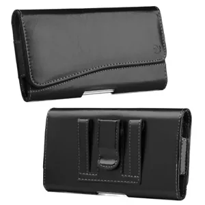 for iPhone X / XS - HORIZONTAL BLACK Leather Pouch Holder Belt Clip Holster Case - Picture 1 of 6