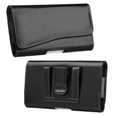 for iPhone X / XS - HORIZONTAL BLACK Leather Pouch Holder Belt Clip Holster Case - Image 1 of 4