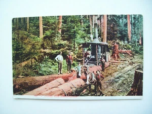 LOGGING WITH DONKEY ENGINES POSTCARD - Picture 1 of 2