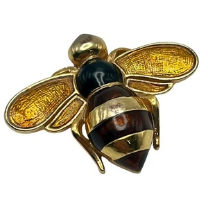 Vintage Honey Bee Pin Brooch Iridescent Amber & Brown Enamel Gold Tone Whimsy - Picture 1 of 17
