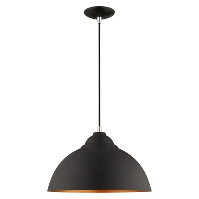Industrial mini pendant, black with gold interior, adds contrast and urban flair - Image 1 of 4