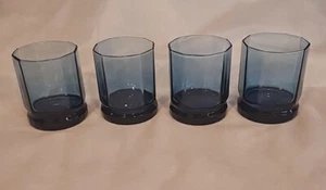 4 Anchor Hocking Essex Cobalt Blue Double Old Fashioned 9oz 10 Panel Glasses Set - Picture 1 of 6