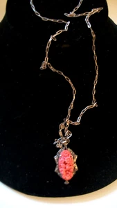 AMAZING ART DECO CARVED FLORAL CORAL SET WITH MARCASTIES STERL SILVER NECKLACE - Picture 1 of 13