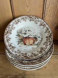 NEW Set of 4 Williams Sonoma Plymouth Pumpkin 9" Pasta Salad Bowls Brown Vines - Picture 1 of 11