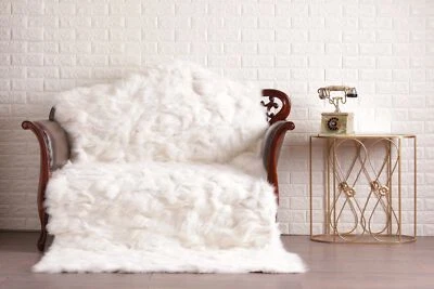 White Fox Fur Blanket Throw Real Fox Fur Blanket Custom Made Fur - Image 1 of 4