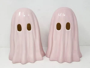 Set Of 2 Goblin & Ghoul Pink Ghosts Light Up Halloween Decor Ceramic New - Picture 1 of 7