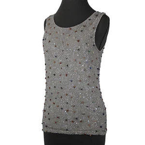 Krizia Sz 46 Gray Multi Color Full Beaded Embroidered Sleeveless Nylon Rayon Top - Picture 1 of 24