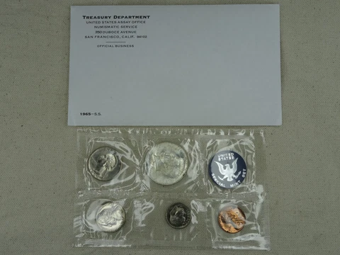1965 SMS Set US Mint 5 Coins 40% Silver Kennedy Special Mint Archival Envelope Cover