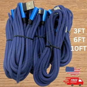 For iPhone 14 13 12 11 8 Charger Cord 3/6/10Ft 90 Degree USB Fast Charging Cable - Picture 1 of 9