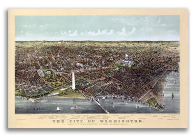 Bird's Eye View 1892 Washington DC Vintage Style City Map - 20x30