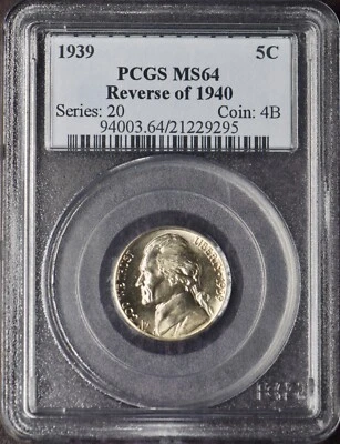 1939 Jefferson Nickel - PCGS MS64 Reverse of 1940 - ✪COINGIANTS✪ - Image 1 of 2
