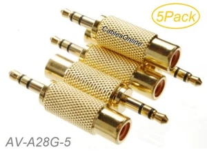 5-Pack 3.5mm Stereo TRS Male Plug to RCA Female Jack Audio Adapters, AD-A28G-5 - Picture 1 of 4