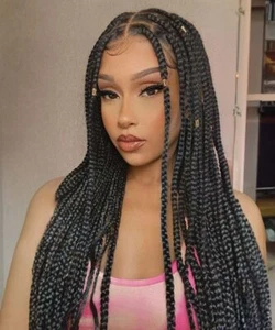 Full Lace Cornrow Braided Wigs with Baby Hair Thick Braids Knotless Box Braided - Picture 1 of 31