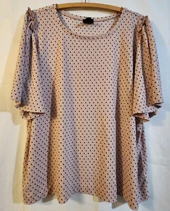 Worthington Women's Blouse Polka Dot Short Sleeve Pink Black Size Petite XL - Picture 1 of 10