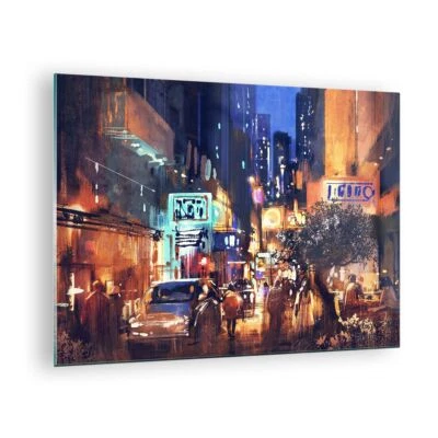 Wandbilder 70x50cm Glasbild Auto Menschen Restaurant Nachtleben Bilder Wanddeko - Bild 1 von 4