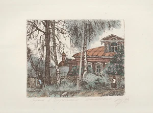 Original vintage colorited Etching Art Print by DERGILJOVA ALJONA - Picture 1 of 1
