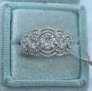 Real Moissanite 3Ct Round Cut Multi-Row Wedding Band 14K White Gold Plated - Picture 1 of 2