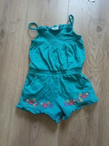 F&f Kids Girl Summer Romper Turquoise Flowers 12-18 Months Outfit - Picture 1 of 6