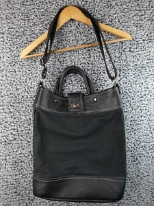 Russell Hill schwarz Canvas & Leder Beuteltasche Schultertasche hergestellt in den USA Drehverschluss 12x16 - Bild 1 von 9