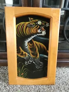 VINTAGE BLACK VELVET ORIGINAL ARTWORK PAINTING EXOTIC TIGER ARTIST SIGNED RARE - Picture 1 of 8