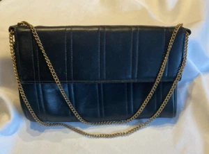 Vintage JANE SHILTON Black Leather PURSE Bag England Gold Chain Snap CLEAN Great - Picture 1 of 9