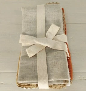 Set OF 4 Napkins Kenley 16" x 16"  Rustic Lace in Gray, Rust, White and  Brown - Picture 1 of 5