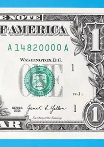 14 August 2000 : A 14820000 A BIRTHDAY Note $1 One Dollar Bill *UNC/Alternate* - Picture 1 of 3