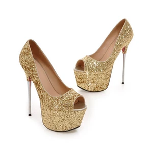 Ladies Party Shoes Bling Platform High Heels Peep Toe Pumps Sandals UK Size S935 - Picture 1 of 19