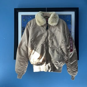 Alpha Industries Tan Slim Fit Faux Fur Collar B-15 Flight Jacket Small Slim - Picture 1 of 12