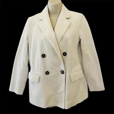 Chaqueta Blazer H&M Doble Pecho Pana Mujer 6 Marfil Algodón Ropa de Trabajo Clásica Foto 1 de 4